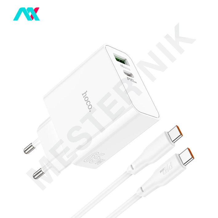 شارژر دیواری 65 وات هوکو مدل C113A PD+QC3.0 همراه با کابل USB-C to USB-C