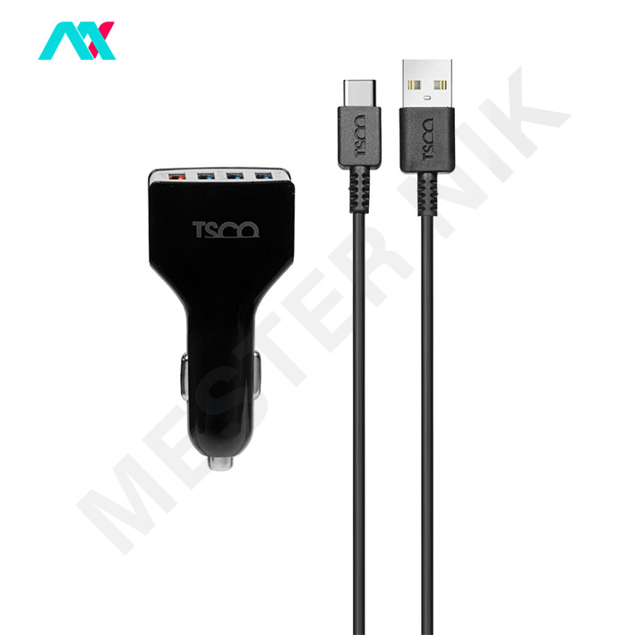 شارژر فندکی فست چهار پورت TSCO مدل TCG 20 QC به همراه کابل USB-C